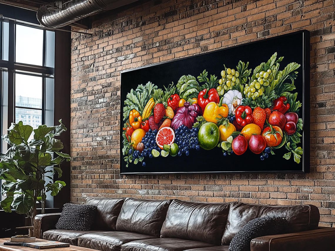 Colorful Fruits And Vegetables Still Life On Black Kitchen Poster - Image 2