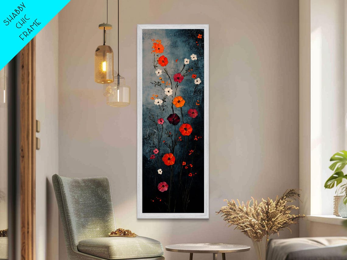Red Poppies Wildflowers On Dark Moody Background Floral Art Poster