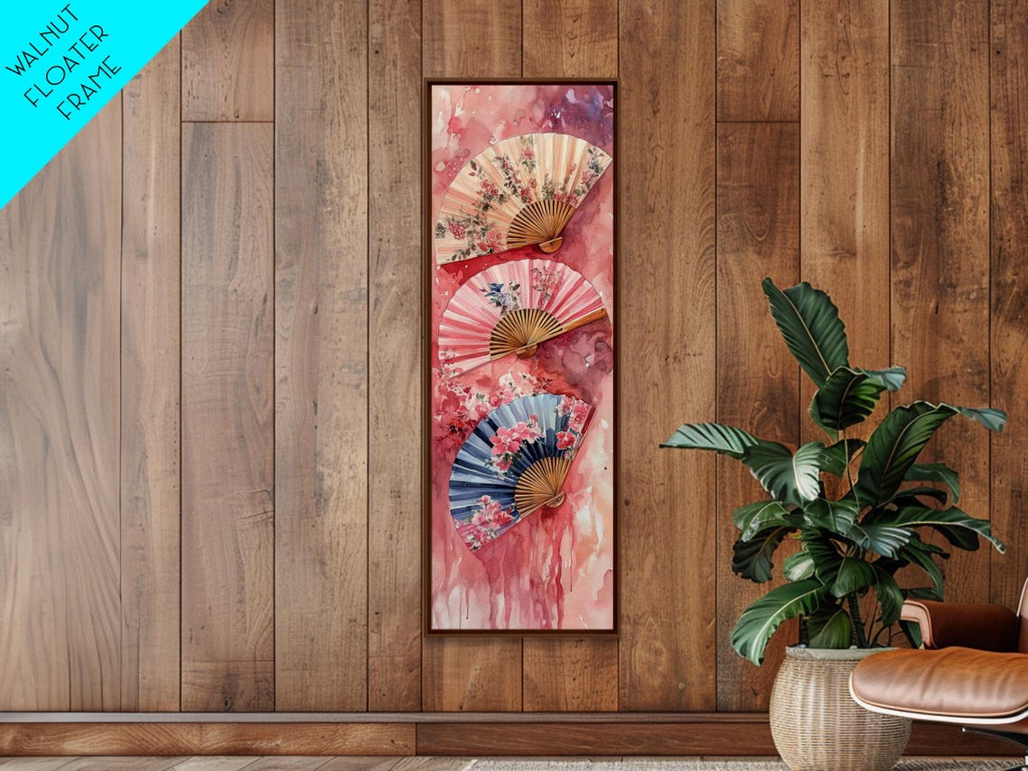 Chinoiserie Floral Folding Fans Pink Watercolor Asian Art Poster