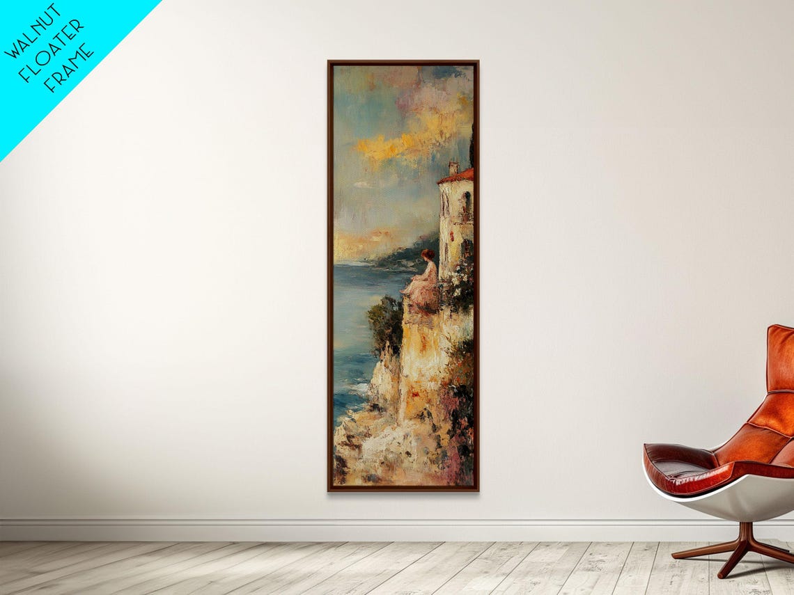 Abstract Oil Painting Print Of A Woman Overlooking The Coast Victorian Oil Painting Nautical Seascape Painting Wall Decor For Girls