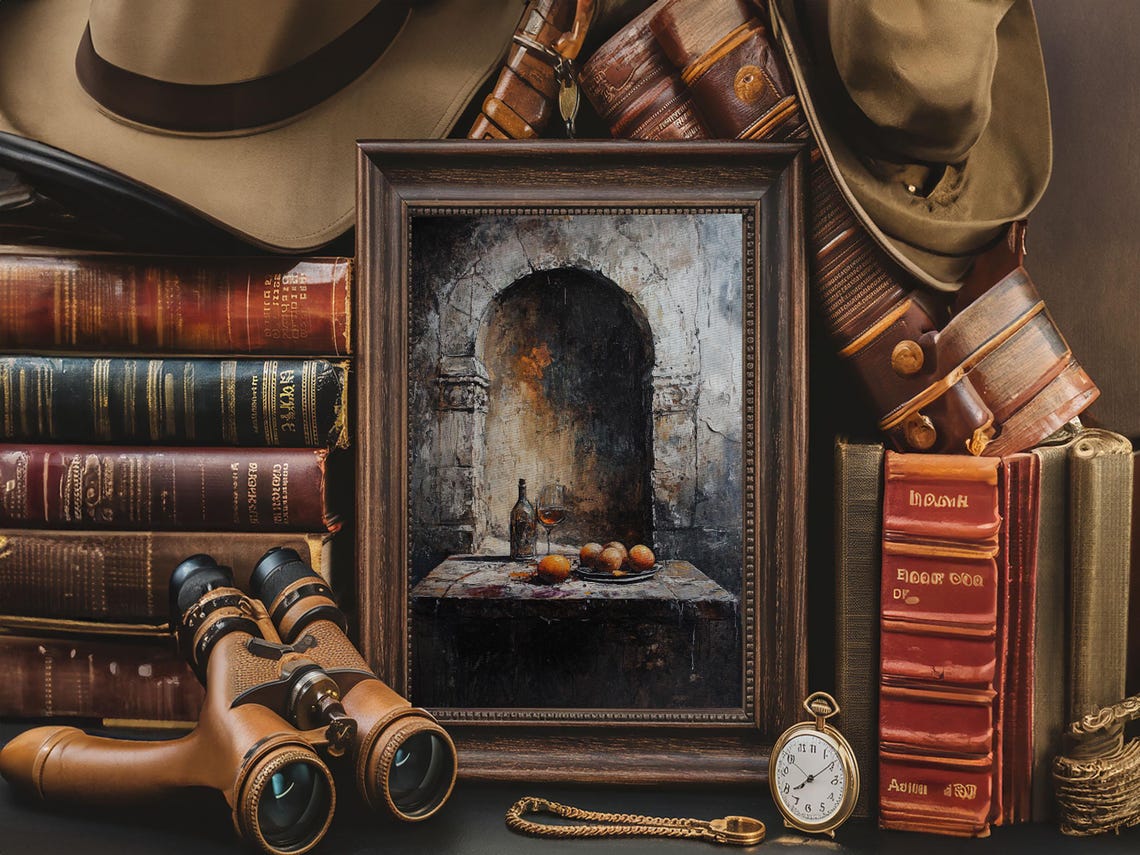Dark Rustic Still Life Wine And Fruit Stone Arch Wall Art Print - Image 2