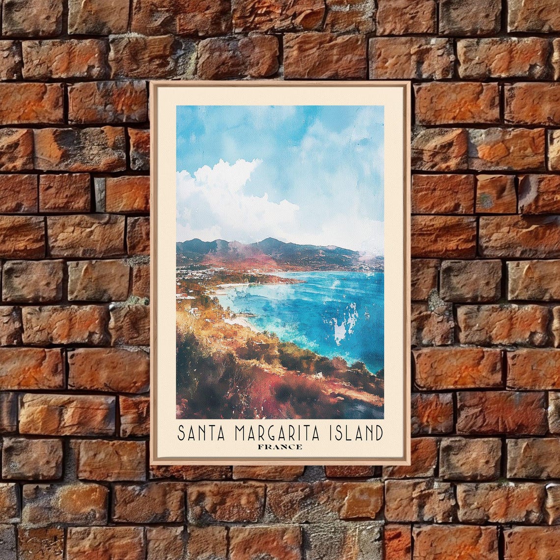 Santa Margarita Island France Watercolor Print Vacation Gift France Wall Art Beach Painting Beach Decor Large Wall Art Wood Frame Art - Image 5