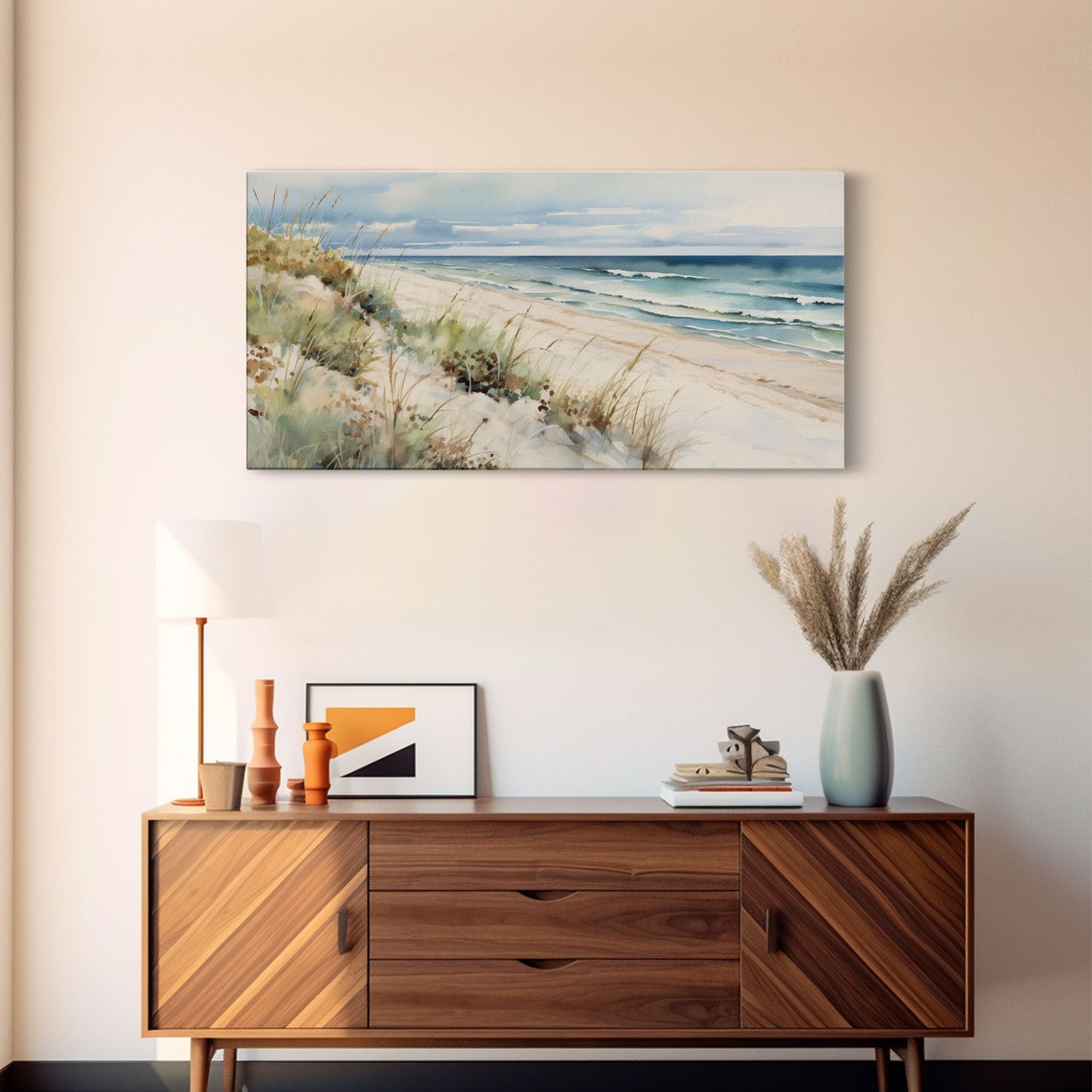 Serene Beach Dunes Watercolor Soft Coastal Shore Waves Wall Art Poster - Image 5