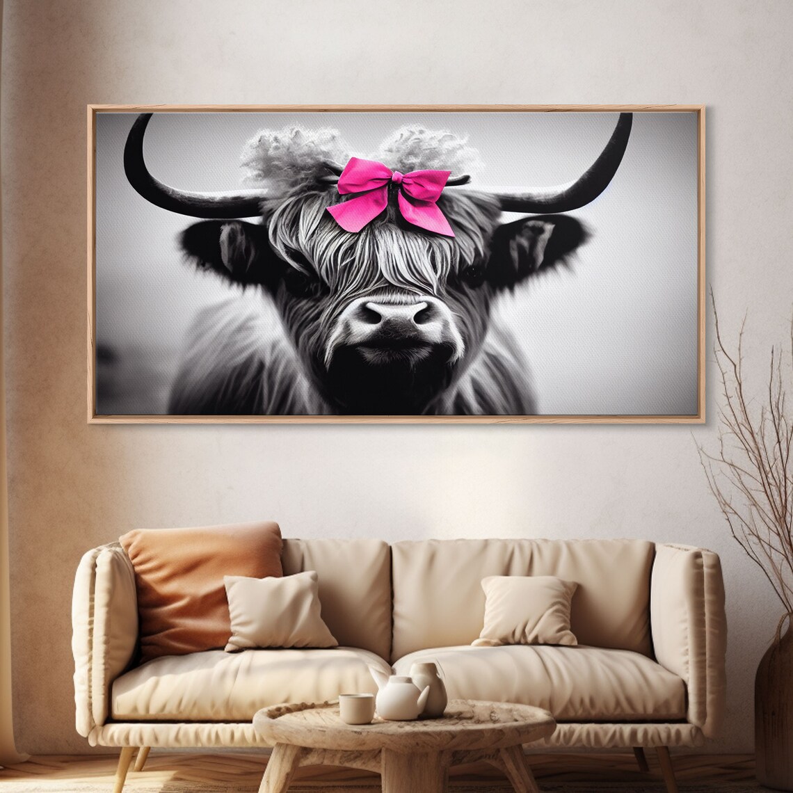 Cute Highland Cow With Bow, Farmhouse Art Print - Image 4