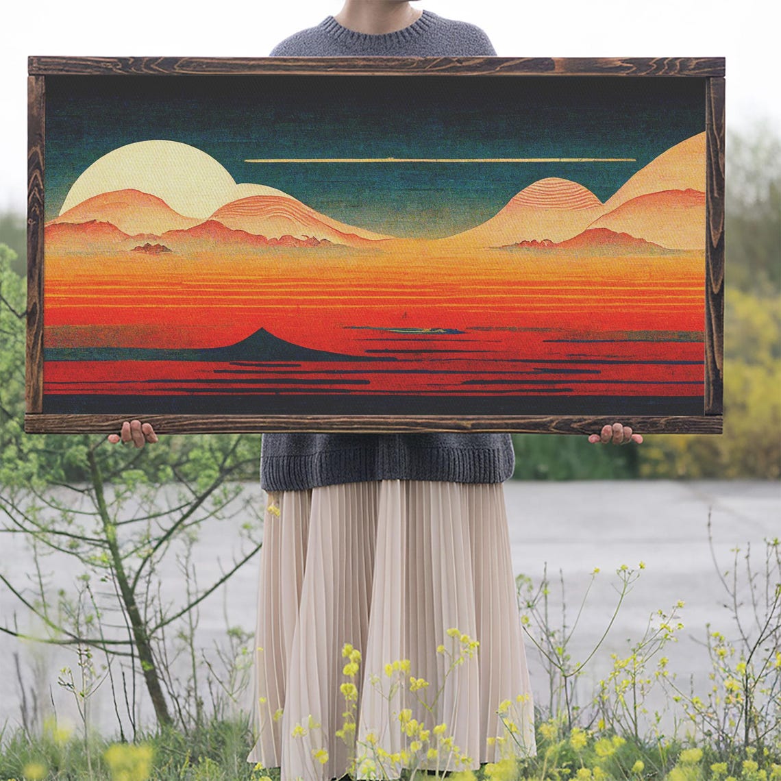 Art Deco Sunset Desert Dunes Print Ready To Hang Wall Art Cool Wall Art - Image 2