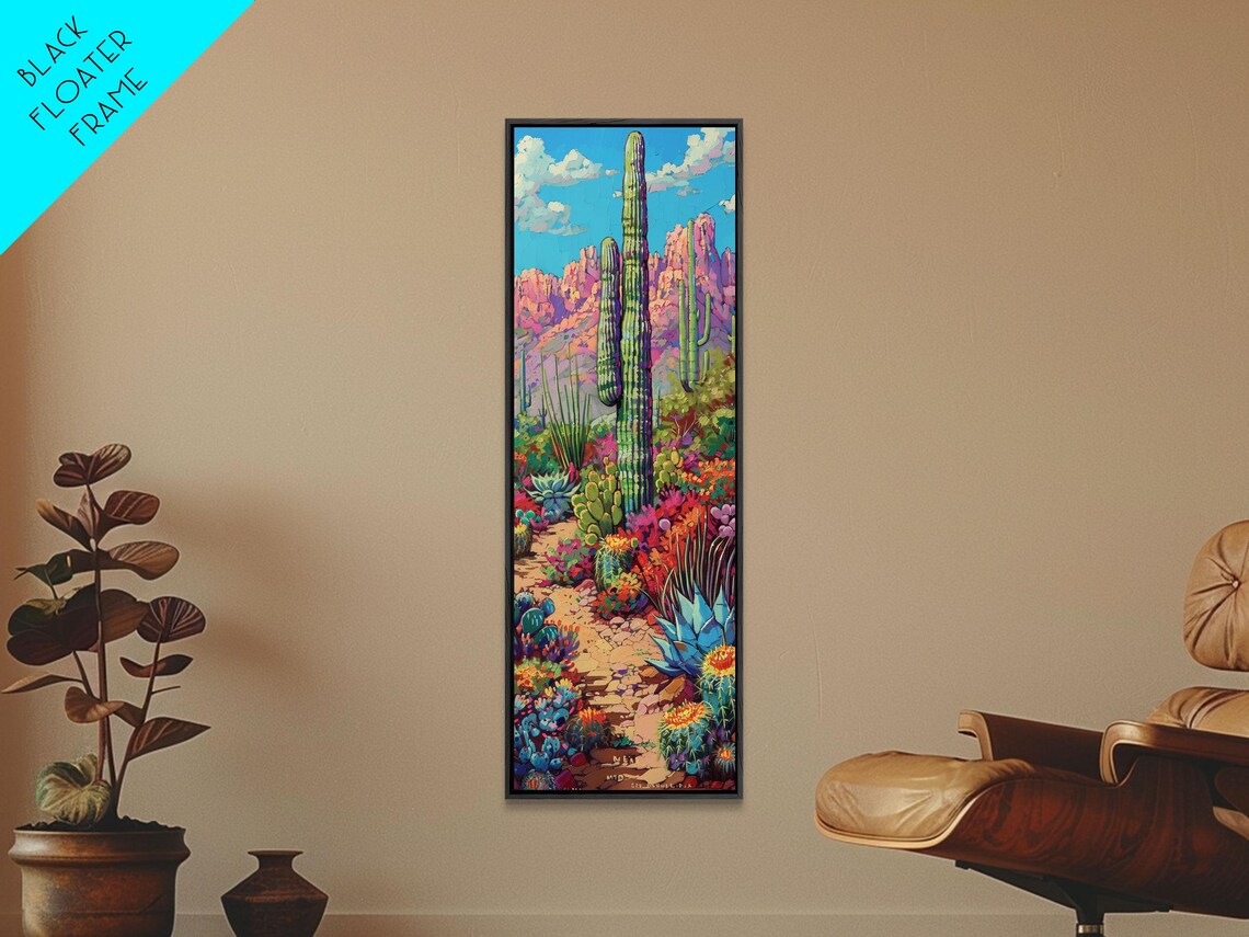 Colorful Desert Cactus Art Print, Western Landscape