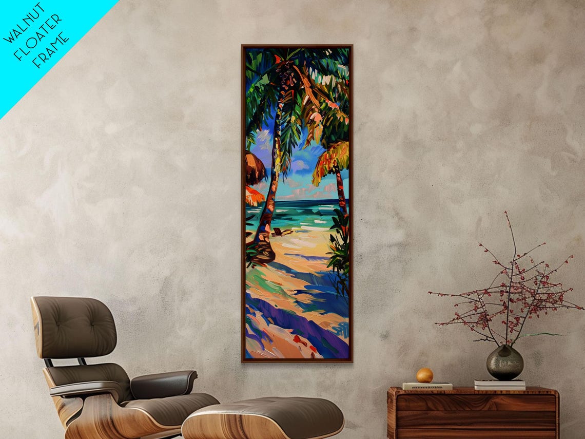 Tropical Palm Beach Impasto Painting Turquoise Ocean Bright Art Poster - Image 5