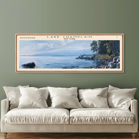 Lake Champlain Framed Print Lake House Art Panoramic Wall Art Travel Poster Captivating Lake Painting Home Decor