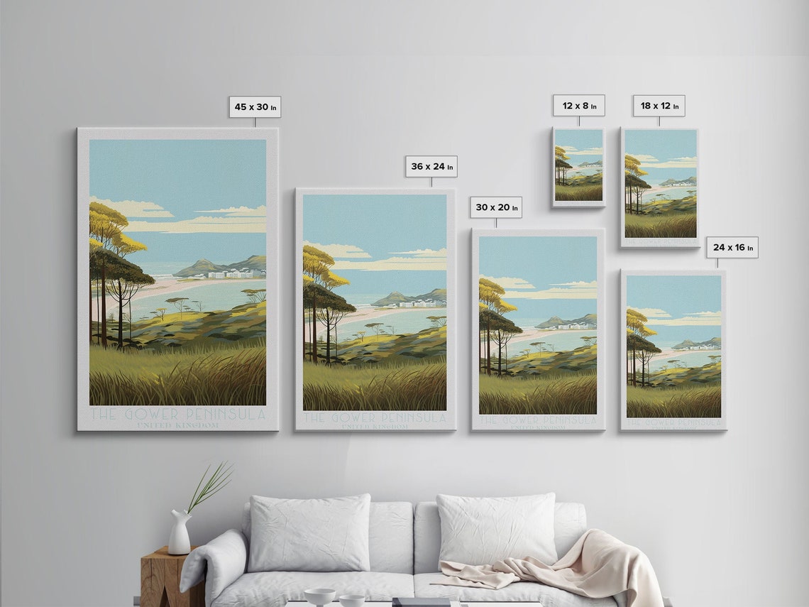 Gower Peninsula Wales UK Coastal Cliffs Beach Pine Trees Travel Poster - Image 2