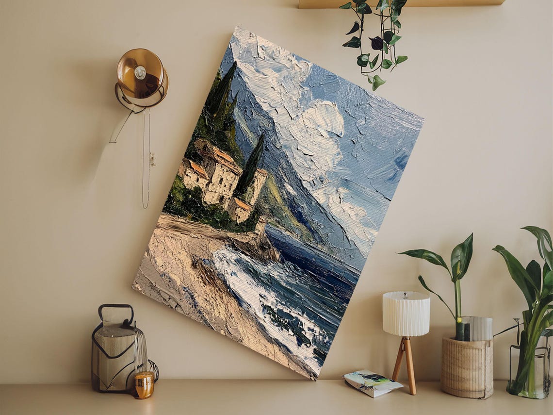 Italian Seaside Cliff Village Impasto Oil Painting Coastal Art Poster - Image 6