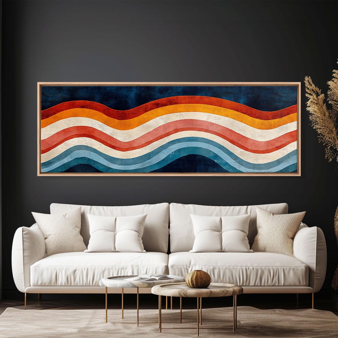 Rainbow Waves Framed Panoramic Art Print Abstract Wall Art Thought Provoking Unique Home Decor Eye Catching Colorful Wall Art - Image 6