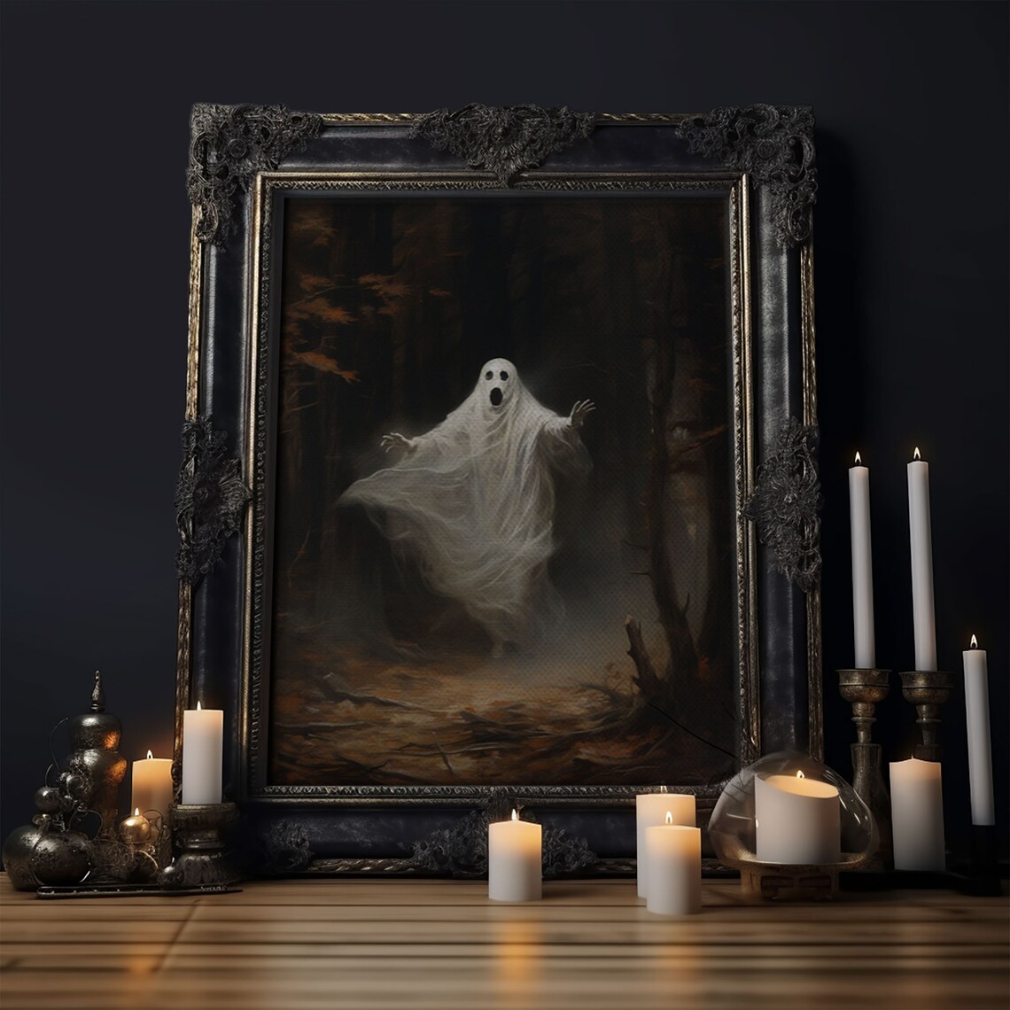 Ghost Dancing In Dark Haunted Autumn Forest Spooky Halloween Art Poster - Image 5
