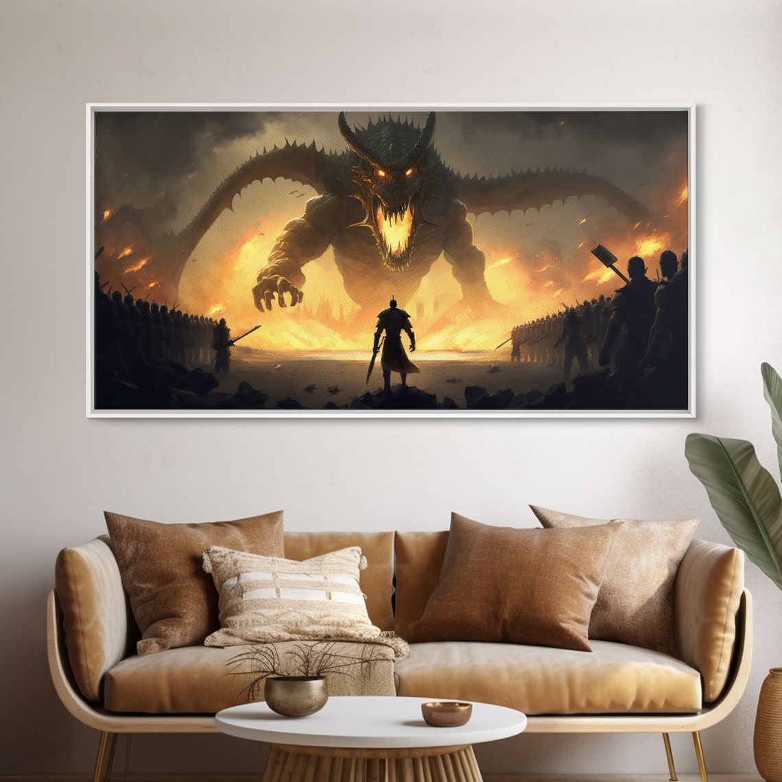 Warrior Facing Fire Dragon Epic Battle Fantasy Dark Knights Art Poster
