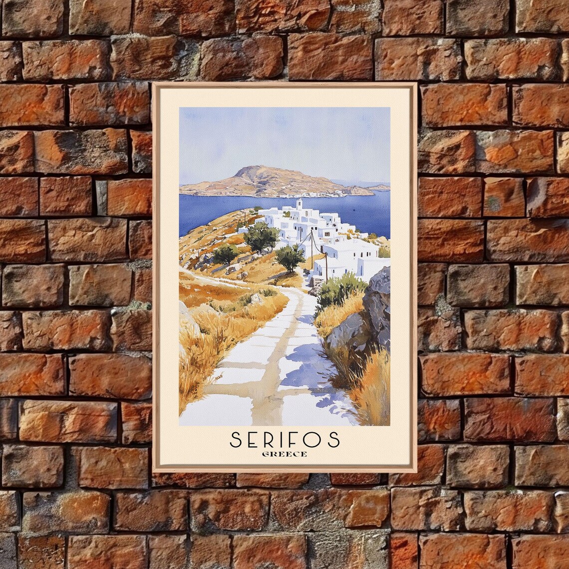 Serifos Greece Whitewashed Village Golden Hillside Path Aegean View Poster - Image 5