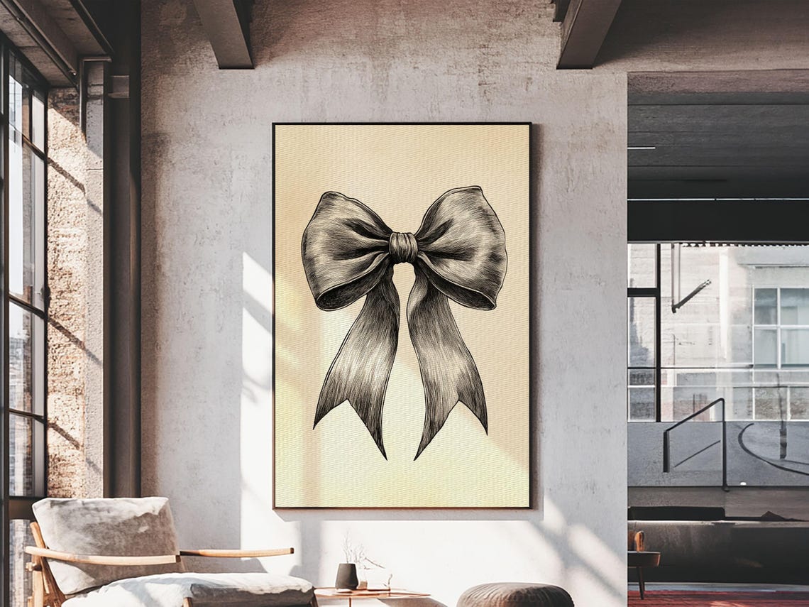 Elegant Satin Bow Sketch Minimalist Christmas Boho Wall Art Poster - Image 4