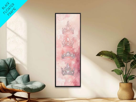 Diamond Crown Print Elegant Light Pink Wall Art Vertical Cottagecore Wall Art Decorative Feminine Whimsical Art Gift Idea