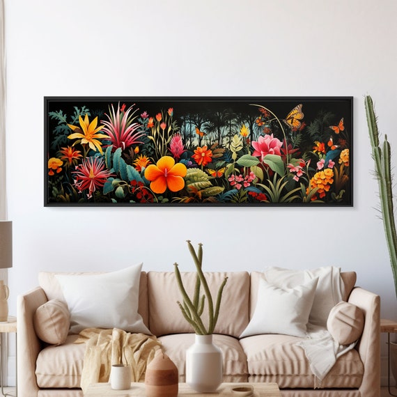 Beautiful Tropical Print The Jungle Framed Print Panoramic Art Extra Wide Wall Decor Living Room Decor
