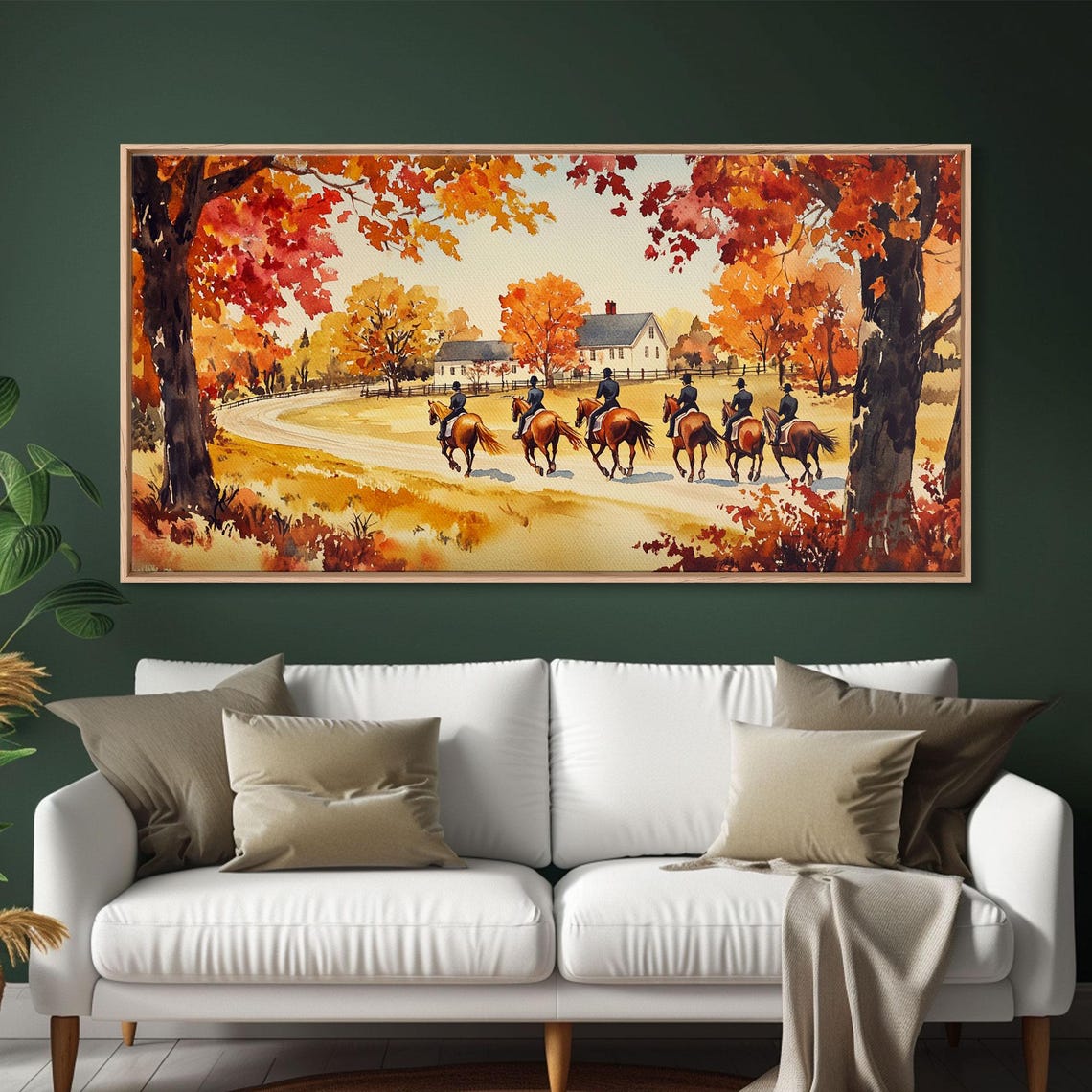 Equestrian Riders Heading To Autumn Farmhouse Watercolor Art Print - Image 3