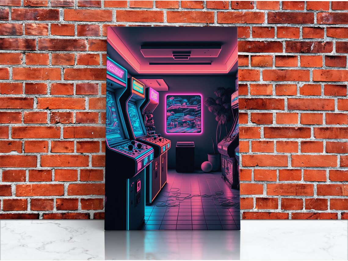 Neon Arcade Synthwave Art Print, Game Room Decor - Image 3
