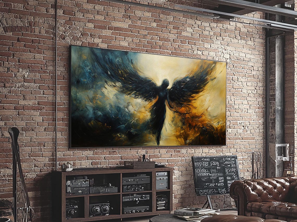 Dark Angel Black Wings Rising Golden Clouds Gothic Fantasy Art Poster - Image 5