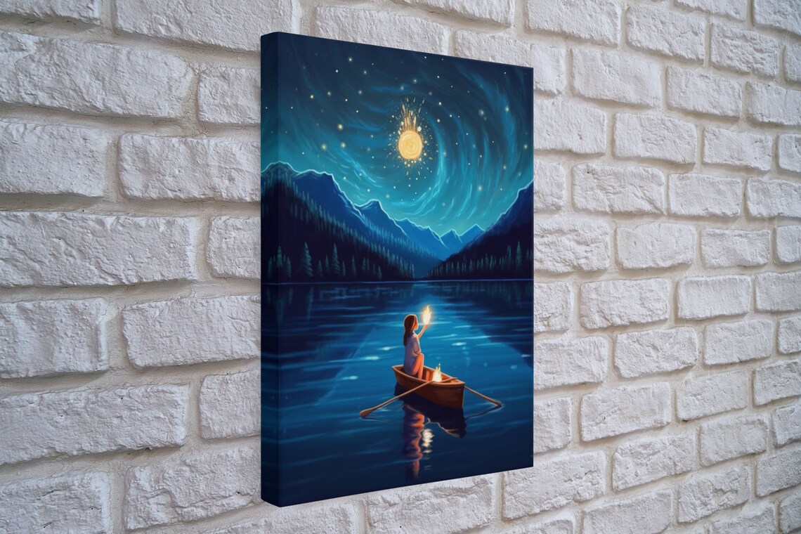 Starry Night Girl Wizard, Van Gogh-Inspired Art Print