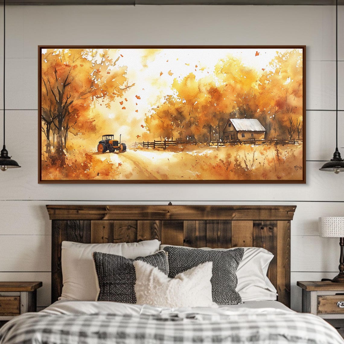 Vintage Tractor Path Through Golden Autumn Trees Farm Art Print - Image 4