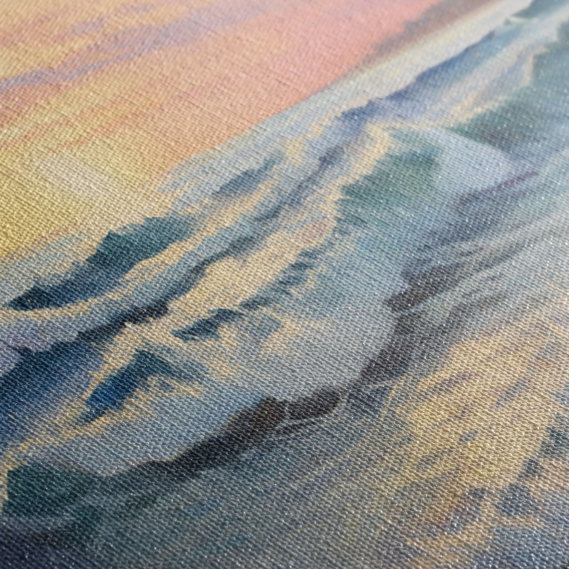 Ocean Waves Sunset Pink Sky Soft Pastel Surf Beach Wall Art Print - Image 2