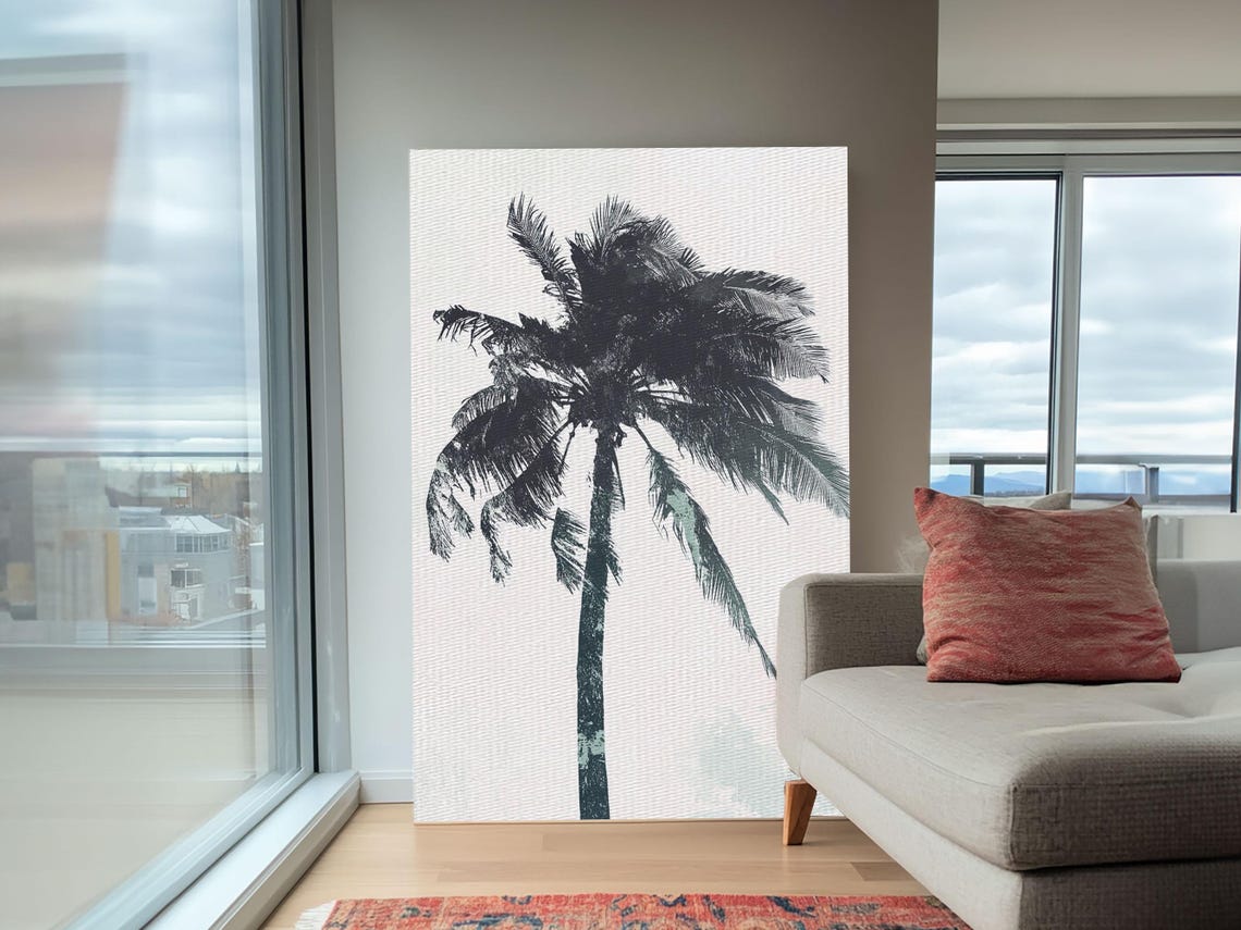Palm Tree Wind Watercolor Minimalist Coastal Black Ink Tropical Poster - Image 3