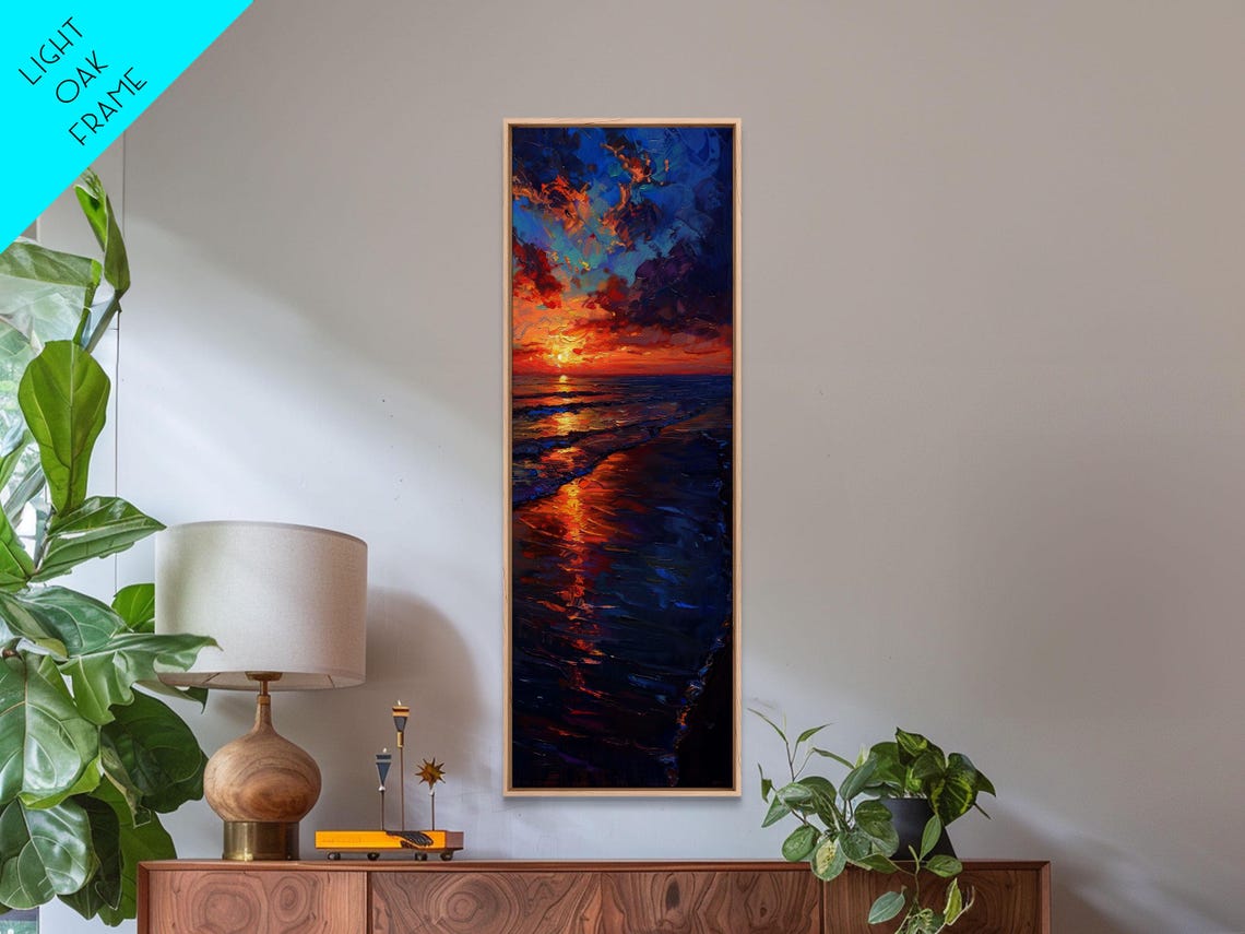 Vibrant Ocean Sunset Golden Reflection Waves Impasto Painting Poster - Image 3