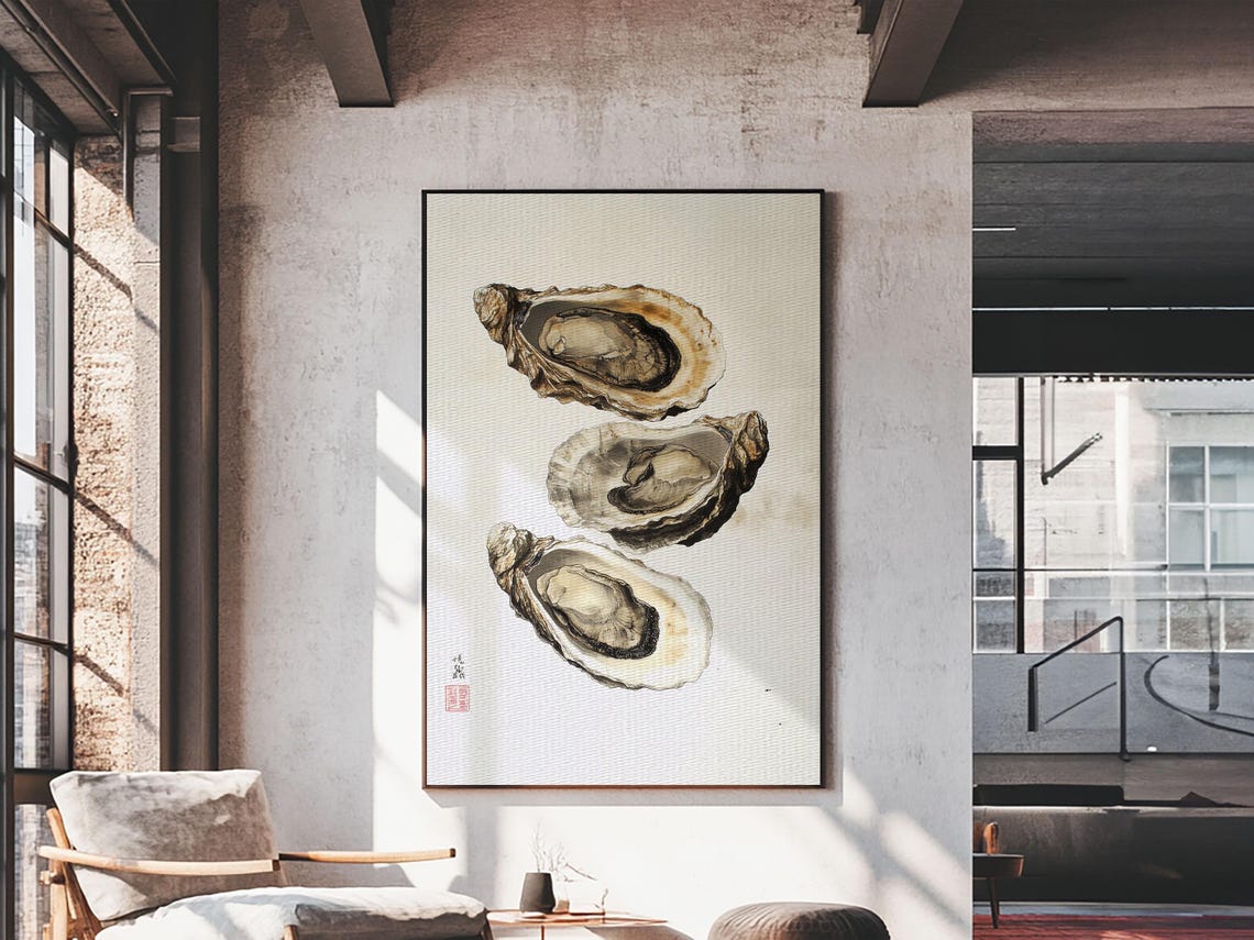 Japanese Oyster Shells Watercolor Painting Minimal Coastal Art Print - Image 4