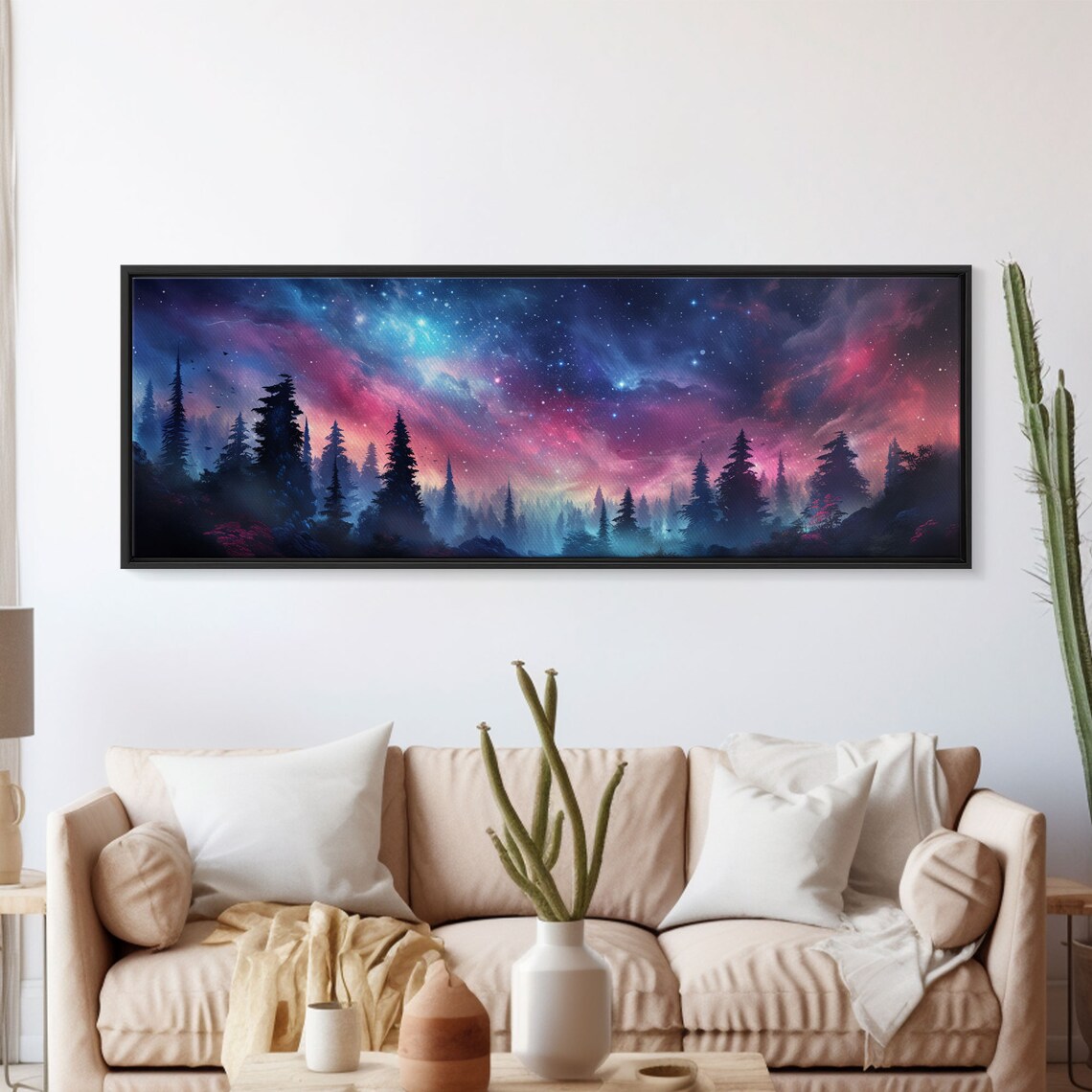 Starry Galaxy Night Over Pine Forest Cosmic Nebula Sky Panoramic Poster - Image 5