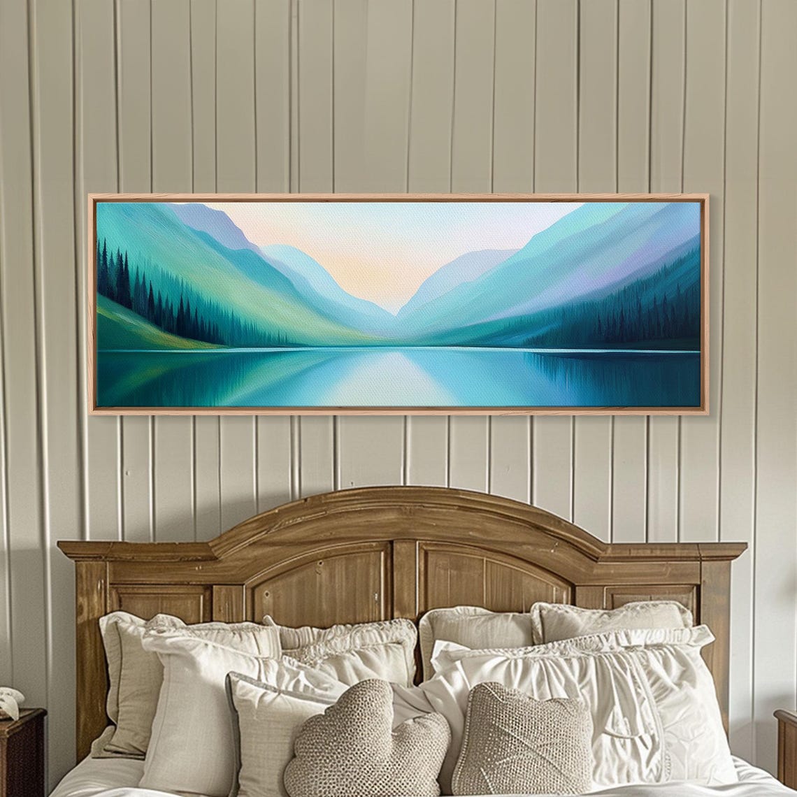 Emerald Green Mountain Lake Serene Reflection Panoramic Wall Poster - Image 3