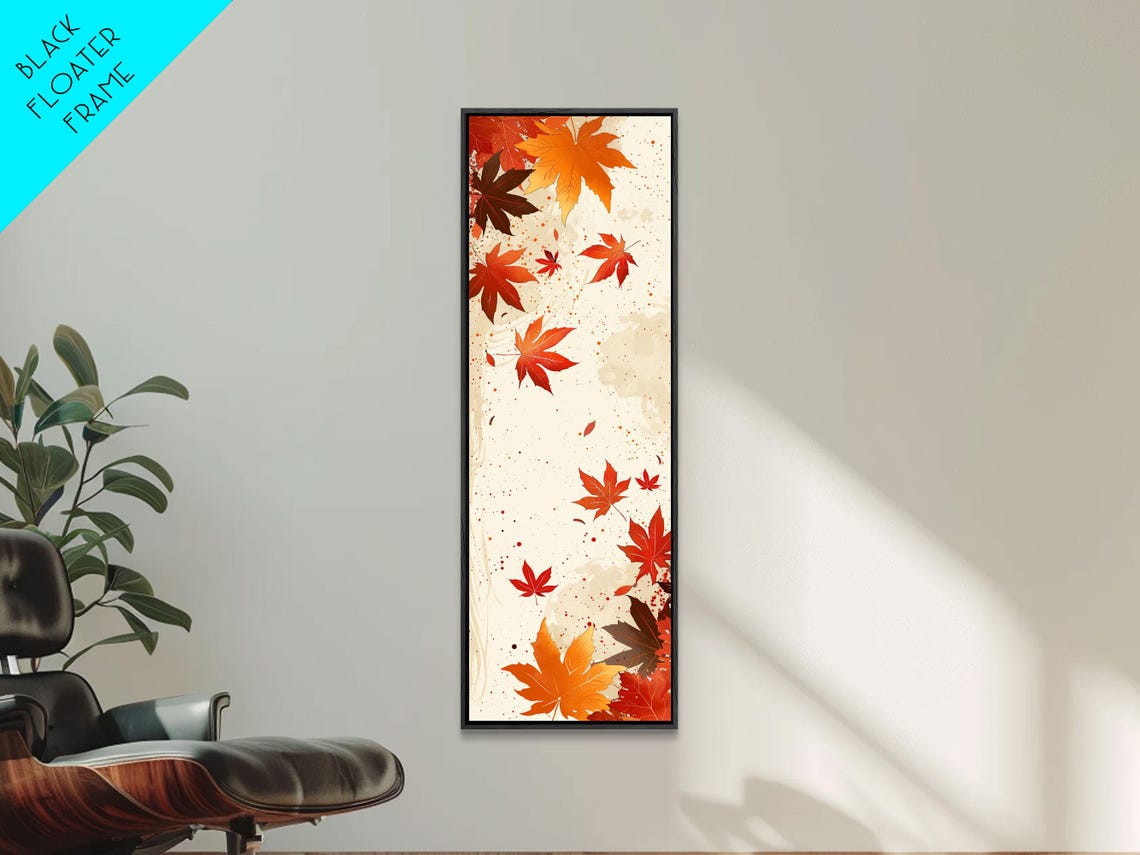 Falling Autumn Maple Leaves Warm Red Orange Vertical Art Print - Image 3