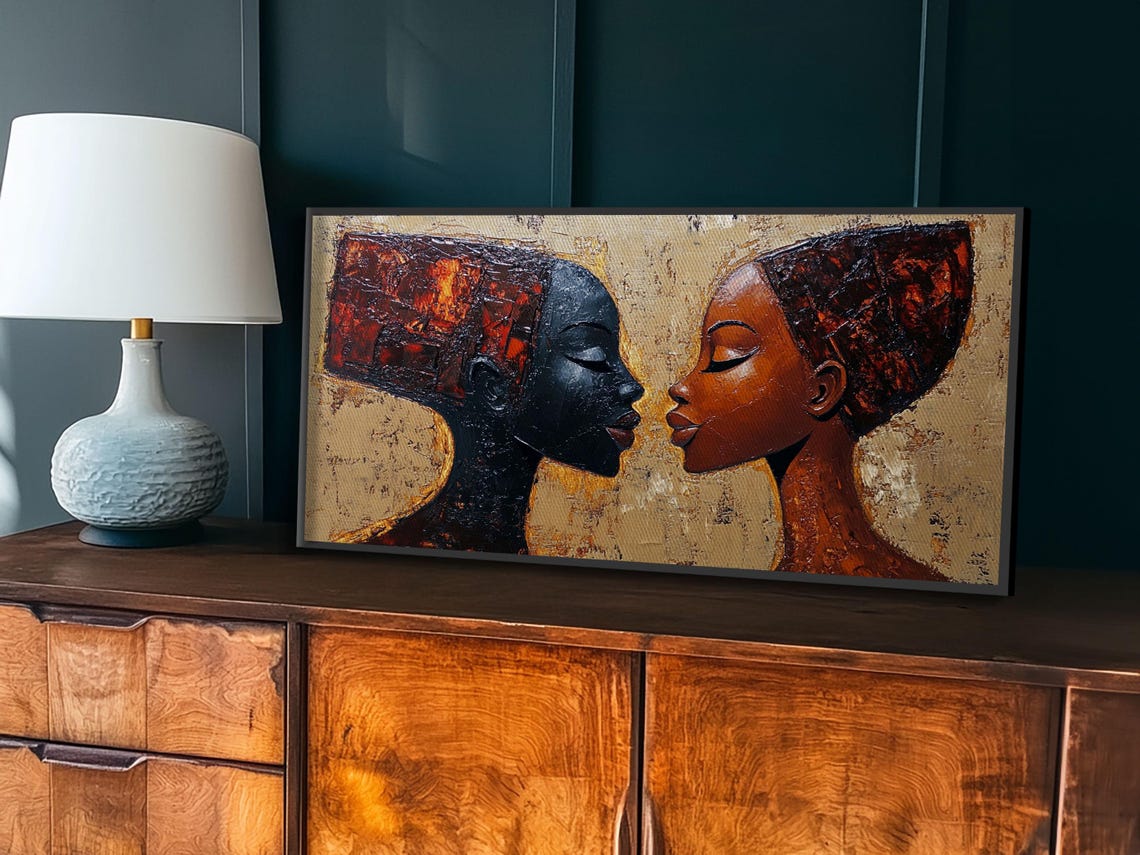 Two African Women Faces Gold Copper Textured Painting Art Poster - Image 5