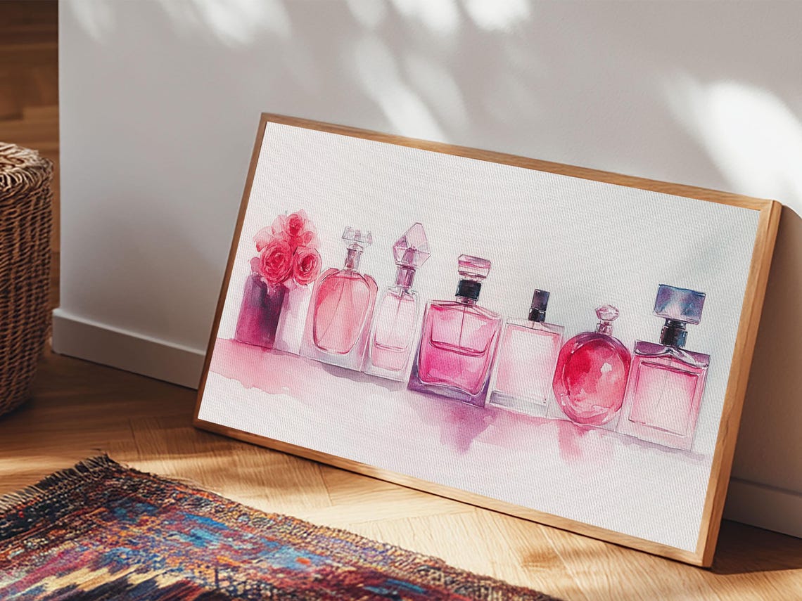 Pink Perfume Bottles Collection Watercolor Vanity Glamour Wall Poster - Image 4