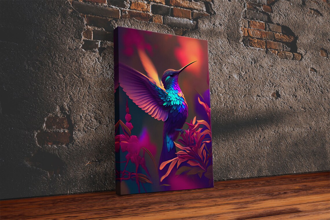 Hummingbird In Flight, Cute Animal Retro Wave Art Print - Image 2