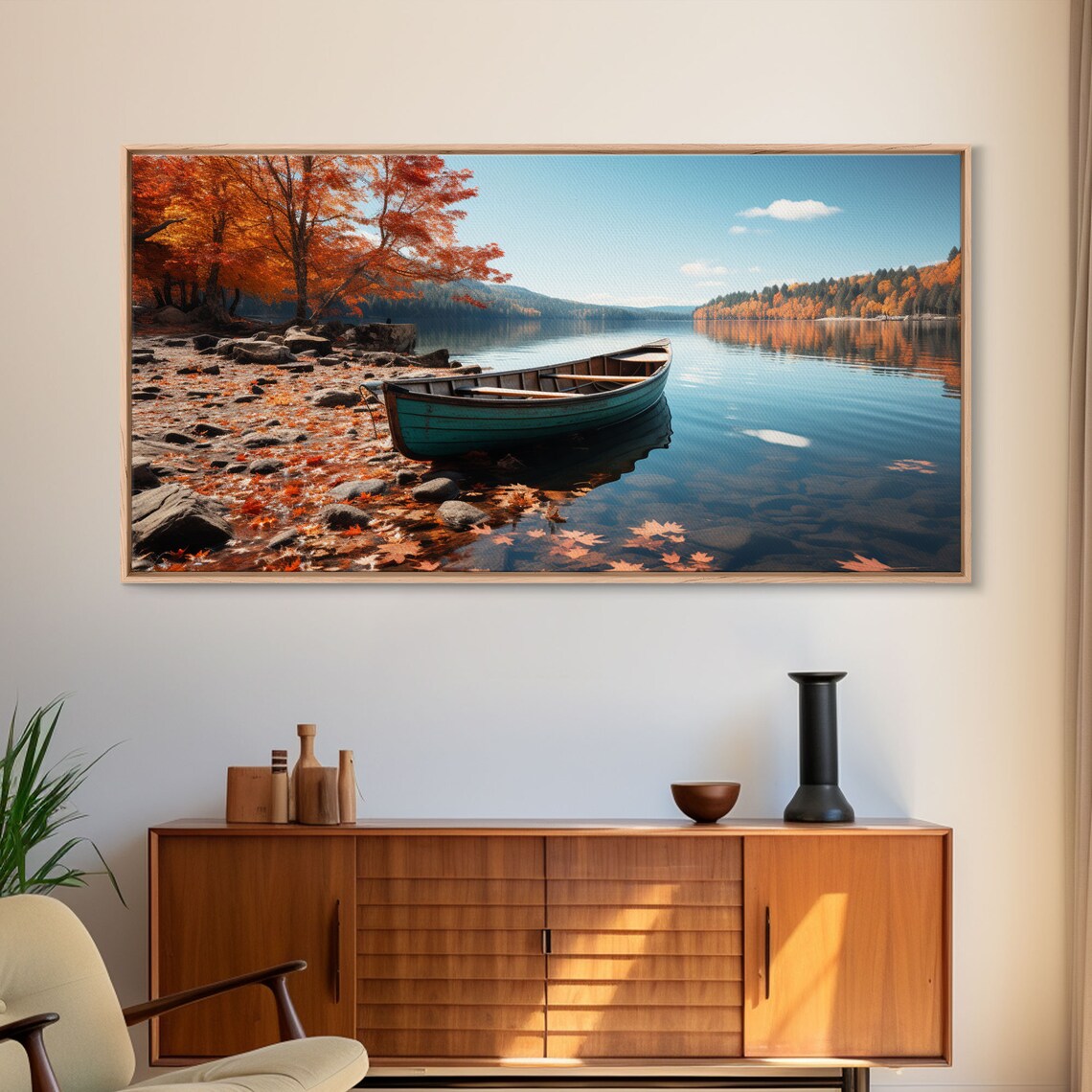 Pacific Northwest Lake With Canoe, Fall Photo Print