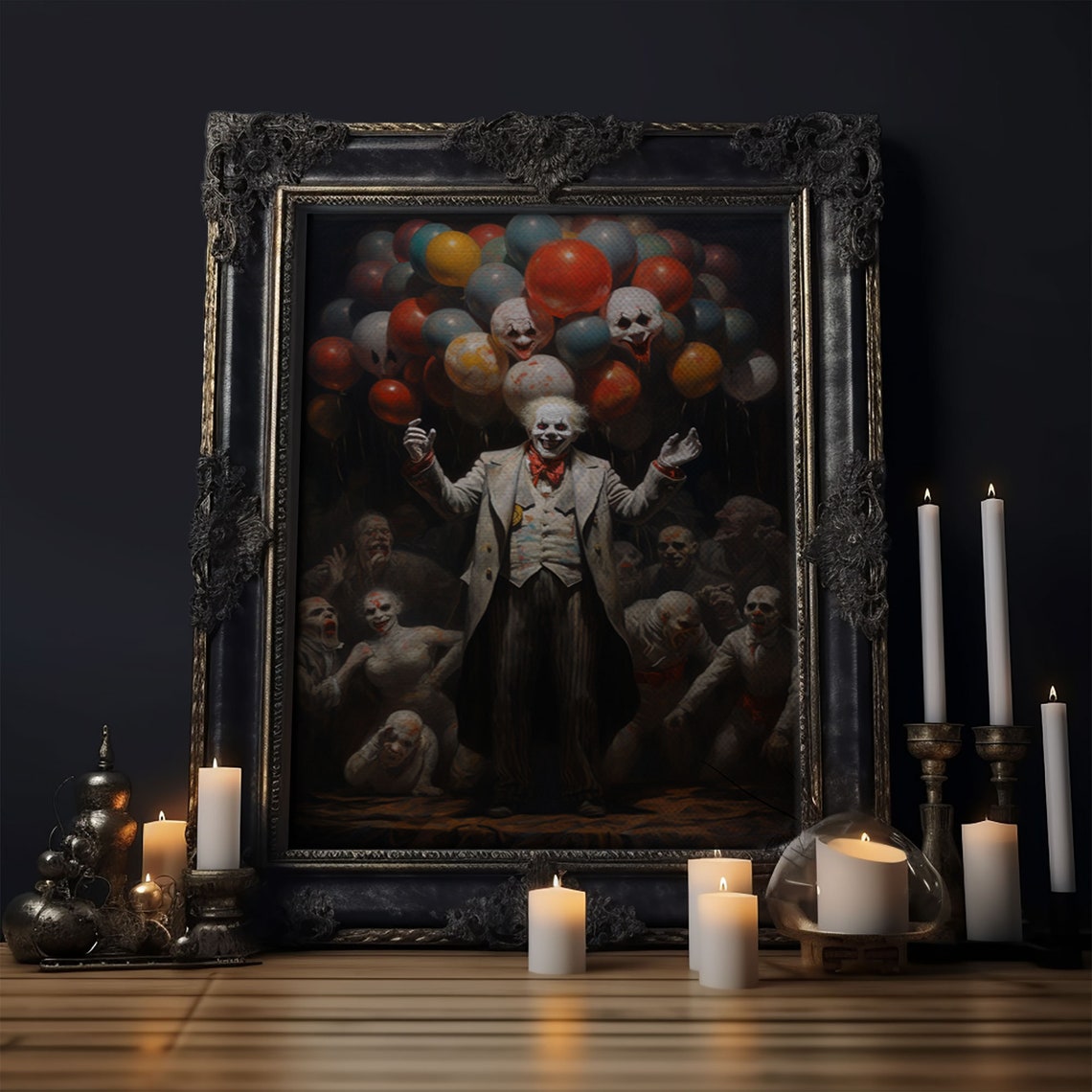 Creepy Clown With Skull Balloons Vintage Circus Horror Wall Art - Image 6
