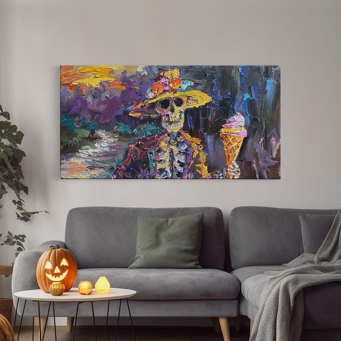 Skeleton In Flower Hat Holding Ice Cream Colorful Whimsy Art Poster - Image 4