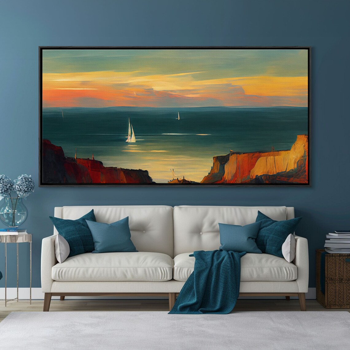 Sailboats at Sunset Watercolor Art Print, Lake House - Image 3