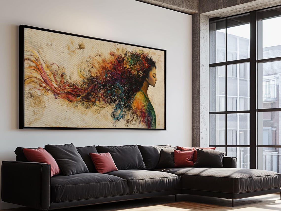 Woman Profile Hair Dissolving Into Colorful Swirls Abstract Art Poster - Image 6