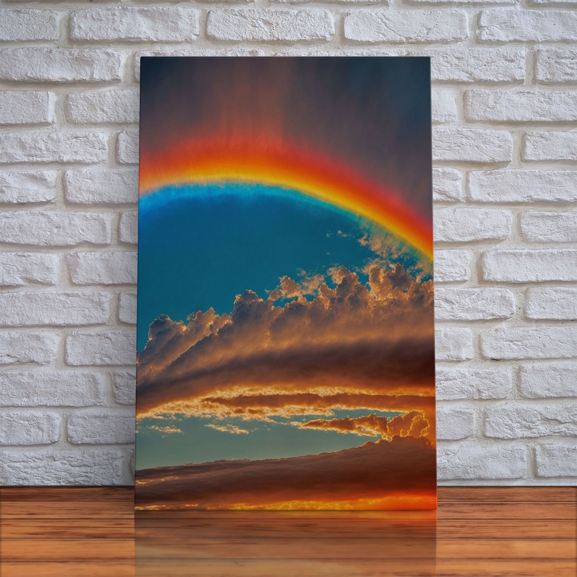 Rainbow Art Framed Print Rainbow Painting Colorful Cloudy Sky Wall Decor