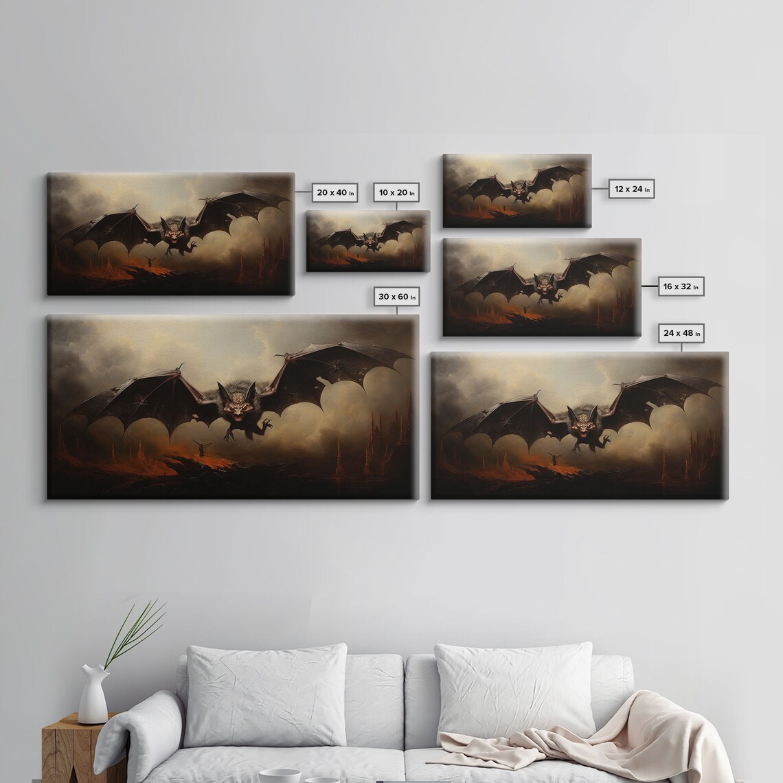 Vampire Bat Giant Flying Dark Stormy Sky Fiery Landscape Gothic Horror Poster - Image 5