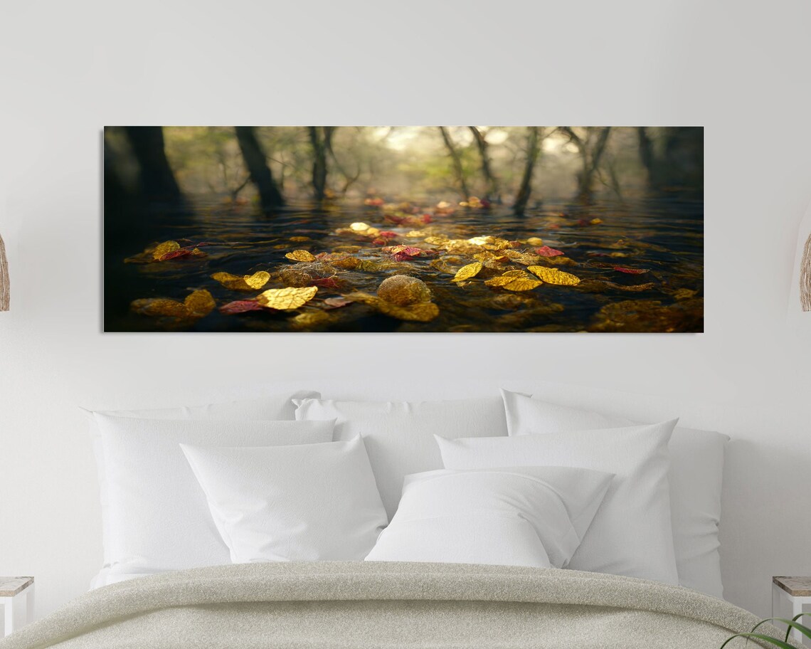 Wet Leaves Stream Forest Autumn Wall Art Print