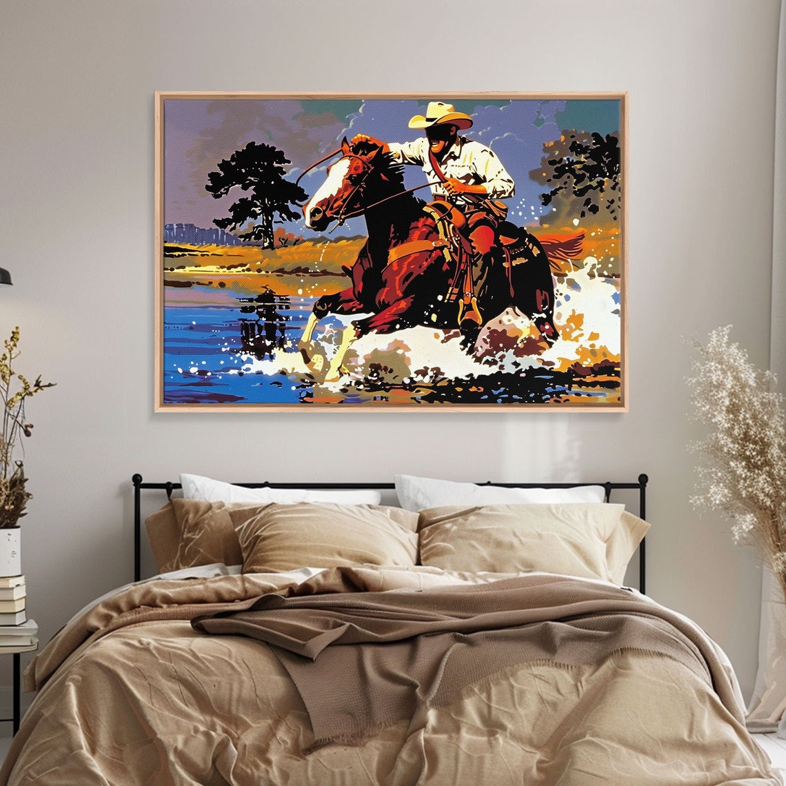 Cowboy Riding Horse Through River Splash Pop Art Western Wall Poster