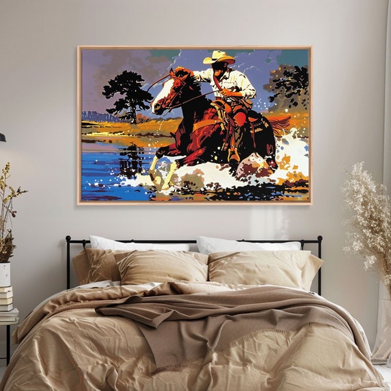 Cowboy Crossing The Colorado River Arizona Print Original Painting Framed Print Western Home Decor Wild West Art