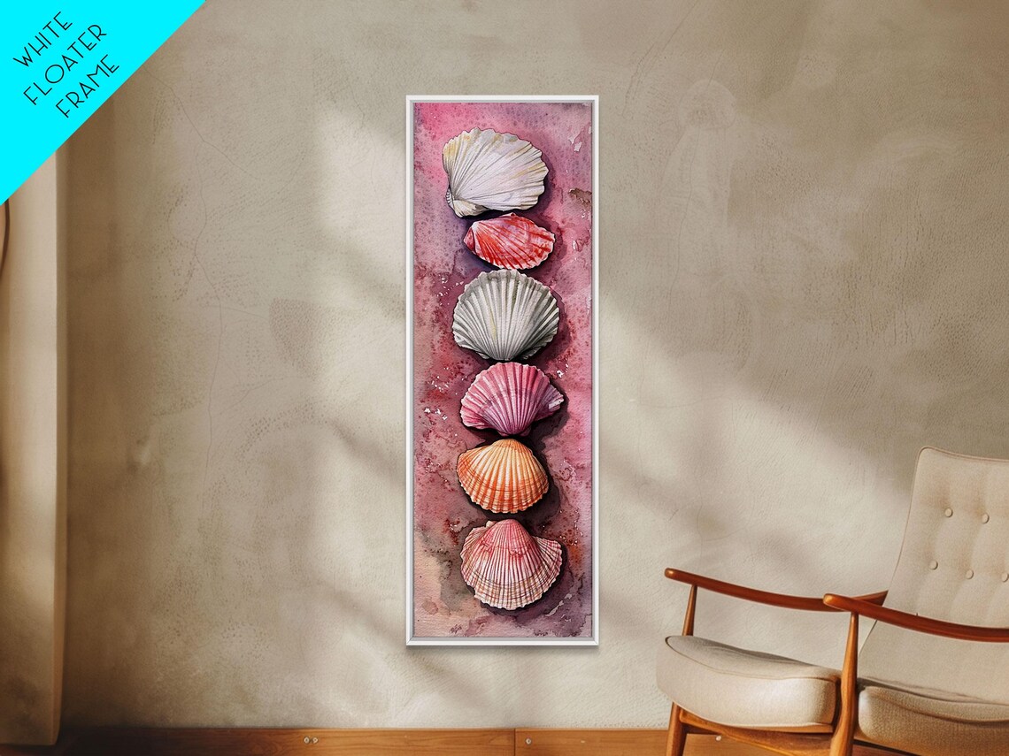 Pink Seashells Watercolor Painting Scallop Shells Coastal Vertical Poster - Image 4