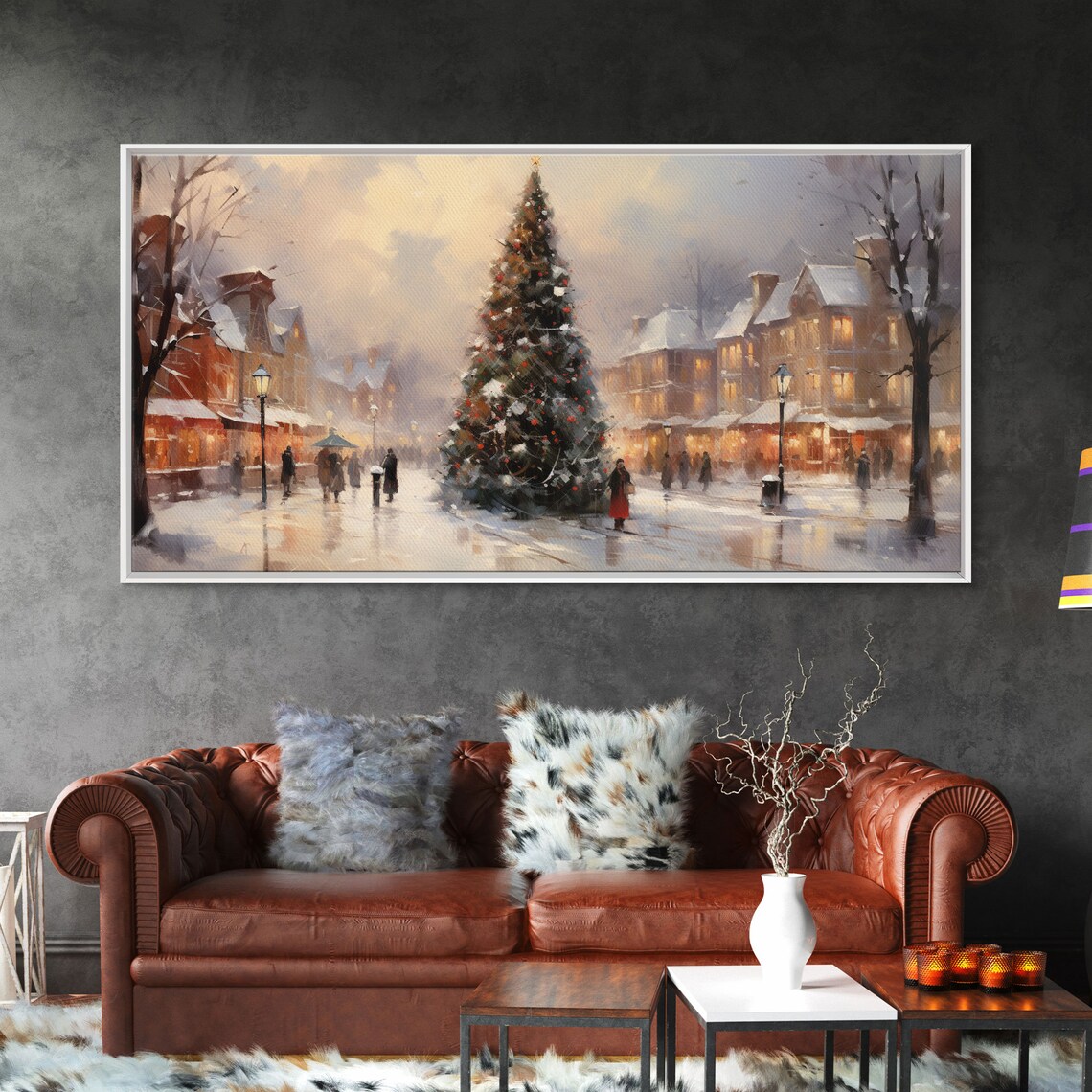 Winter Wonderland Christmas Village, Retro Art Print