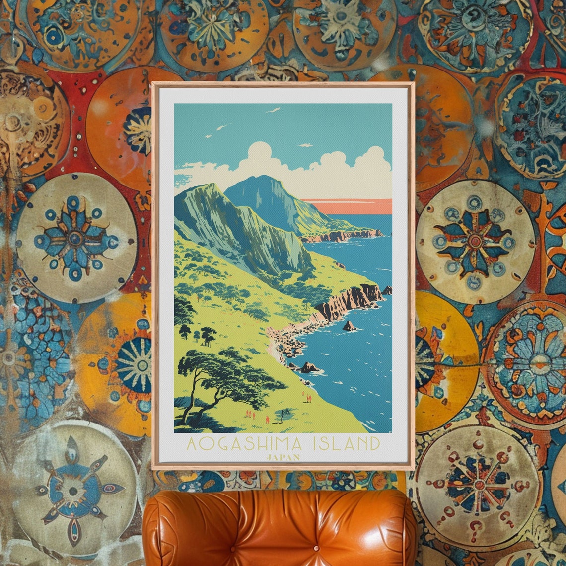Aogashima Island Japan Volcanic Coast Green Cliffs Ocean View Poster - Image 2
