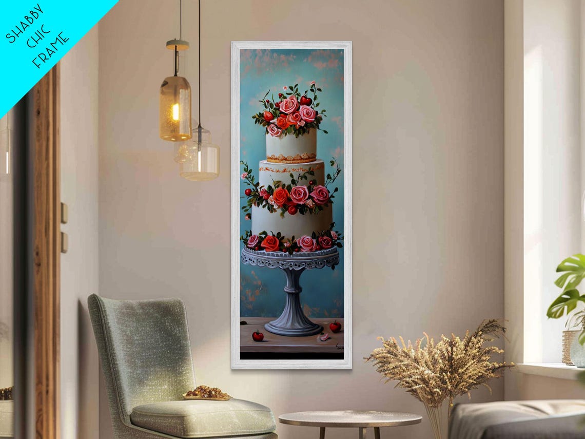 Wedding Cake With Roses Floral Cake Stand Still Life Painting Poster